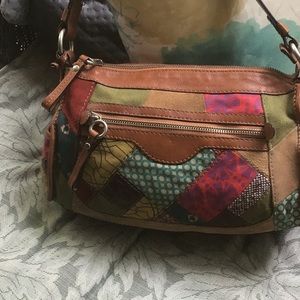Awesome fossil leather & suede patchwork  bag